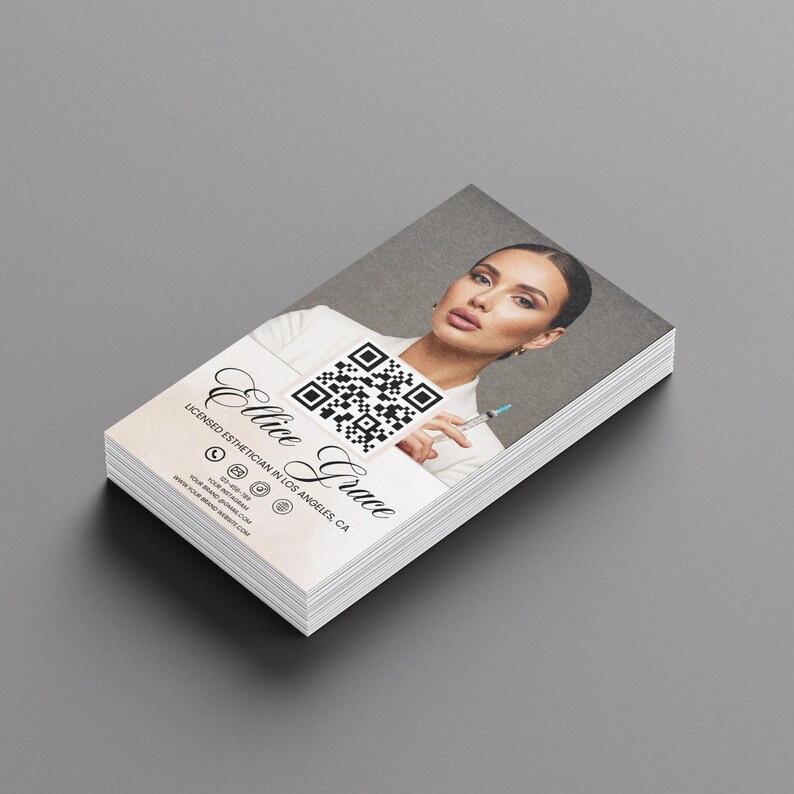 Esthetician Business Card, Esthetician Instagram Business Social Media QR Code Esthetician Canva Card, Business Cards, Canva Editable