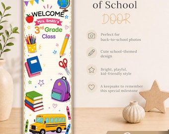 Plantilla editable para pancarta del primer día de clases, fondo fotográfico de Canva, decoración para el aula (descarga digital)