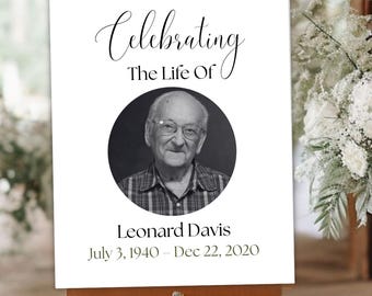 Modello di cartello di benvenuto per funerali, programma di poster commemorativi, modello di collage di foto funebri modificabile, celebrazione della vita, in amorevole ricordo