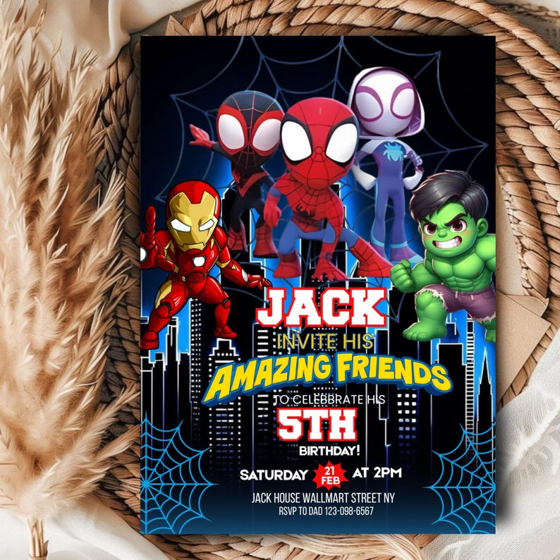 Editable Spidey and His Amazing Friends Birthday Invitation, Spidey Birthday Party Invite, Spidey Printable Kids Invite, Canva Editable