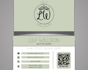 Editable Minimalist QR Code Business Card Template, Elegant Business Card, Modern Double Sided Business Card, DIY Simple Calling Card
