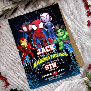 Editable Spidey and His Amazing Friends Birthday Invitation, Spidey Birthday Party Invite, Spidey Printable Kids Invite, Canva Editable