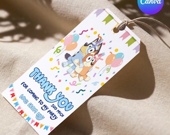 Bluey birthday thank you tag, Customizable Blue Dog Thank You Tags, Printable Party Favor Tags, Birthday tag, Instant Download