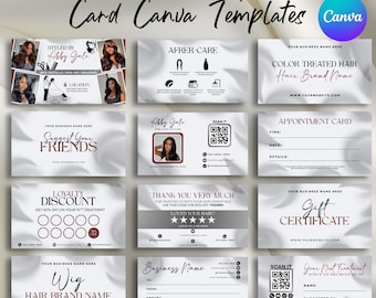 Hair Stylist Business Card Template, Business cards bundle, Hair Instagram Card, Wig Business Salon Canva Hair Card, Loyalty Card, DIY Canva
