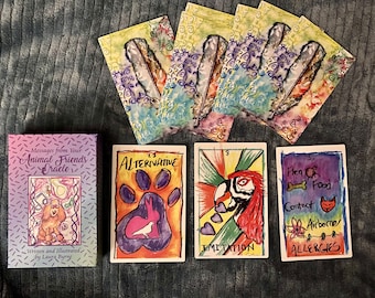 Oracle Deck-Pet Psychic, Messages From Your Animal Friends 54 Cards with Purple Gift Bag, Pet Reading, Pets, Tarot Deck, Psychic Reading