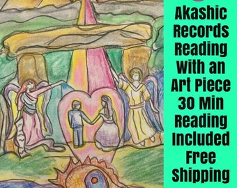 Akashic Art Piece With Reading 30 Min Reading, 9x12 Painting Included, Voice Recorded,  Spirit Guides, Angels, Art, Painting, Mixed Media