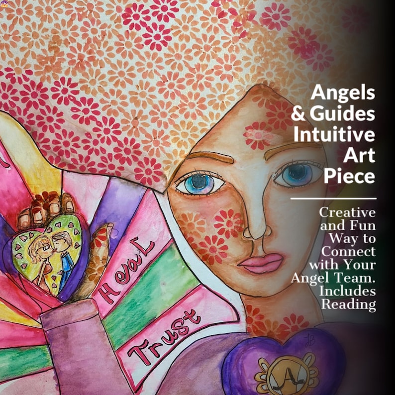 Angels & Guides Intuitive Art Piece with 15 Min Reading included, Choose Size, Watercolor with Mixed Media, Angel Reading image 1