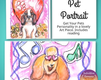 Pet Portrait with 15 Min Voice Recorded Reading. Choose the Size, Watercolor with Mixed Media,  Art, Painting, Angel Reading, Pet Reading