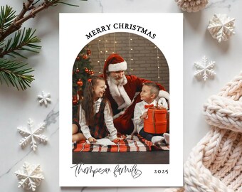 Moderne kerstkaart, klassieke kerstkaart met foto, bewerkbare kerstkaartsjabloon, boog kerstkaart, kerstfotokaart, afdrukbaar