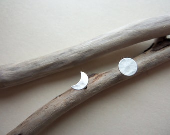 Silver Moon Phase Earrings, Mismatched Earrings, Lunar Jewelry