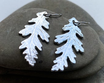 Pewter Oak Leaf Earrings, Modern Pewter Lead Free, Handmade Botanical Earrings