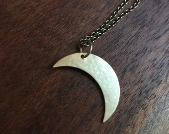 Brass Moon Necklace, Celestial Necklace, Brass Hammered Jewelry