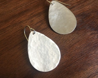 Silver Teardrop Earrings, Hammered Minimalist Jewelry, Sterling Silver