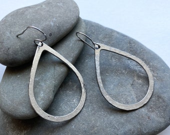 Pewter Teardrop Earrings, Modern Pewter Lead Free, Handmade Minimalist Earrings