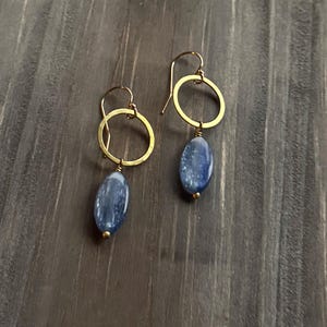 Gold & Blue Kyanite Hoop Earrings, natural blue gemstones, 14k gold fill hooks