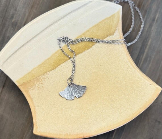 Small Pewter Ginkgo Leaf Necklace, Modern Pewter Lead Free, Handmade Necklace