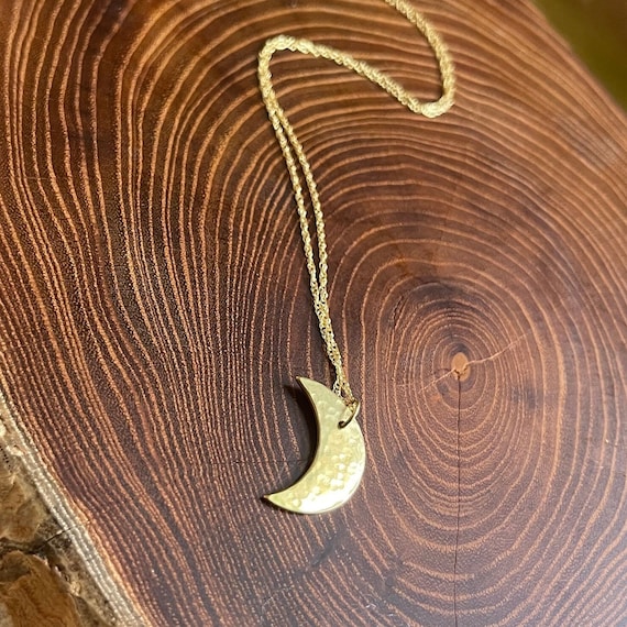 Brass Moon Necklace with 14k goodwill chain, Lunar pendant,  Handmade Crescent Necklace