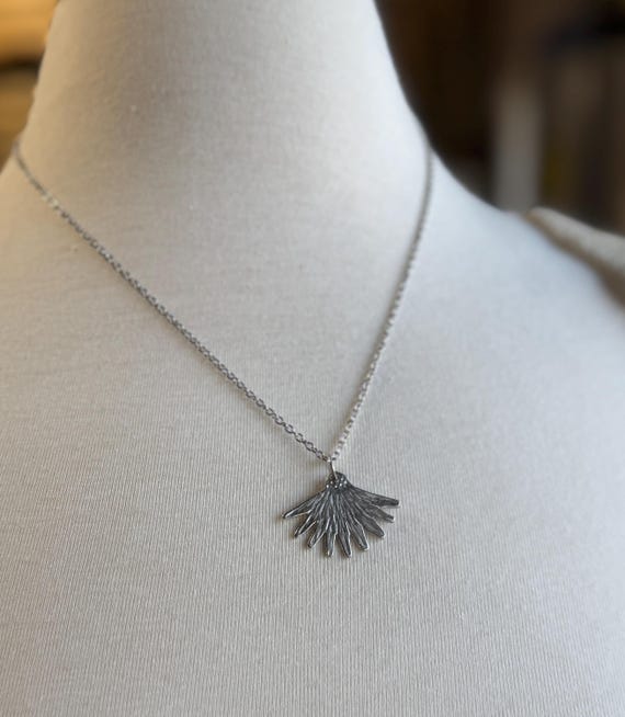 Pewter Spiky Flower Necklace, Modern Pewter Lead Free, Handmade Necklace