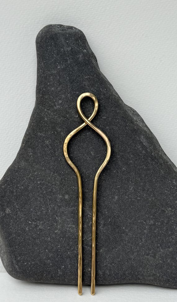 Brass Twist Hairpin, Hammered Hair Stick