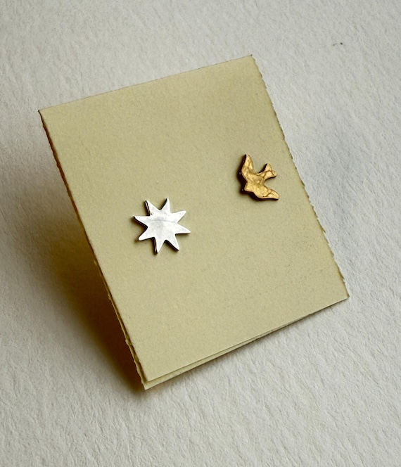 Star and Bird Post Earrings with Sterling Silver posts