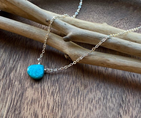 Turquoise & Sterling Silver Necklace, Natural Blue Turquoise, December Birthstone, Teardrop Necklace, Pretty Gemstone Necklace