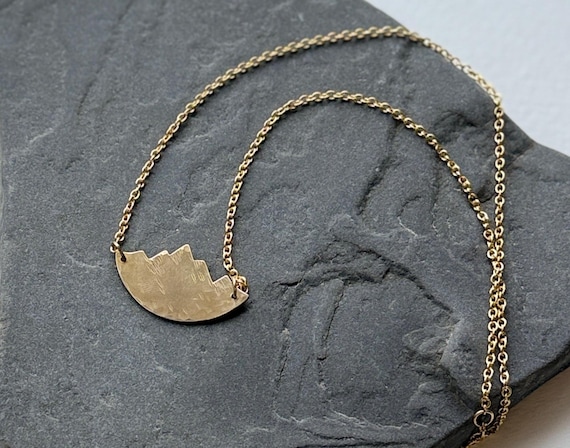 Brass mountain range necklace, gold mountains