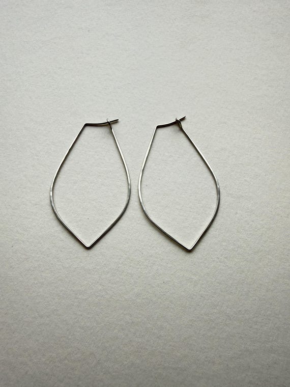 Sterling Silver Hoop Earrings, petal shape, hammered