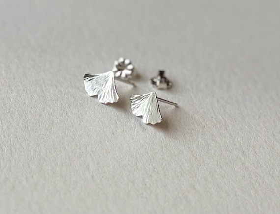 Mini Silver Ginkgo Studs, Post Earrings