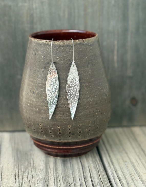 Pewter Willow Leaf Earrings, Lead Free, Handmade Botanical Earrings