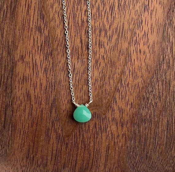 Chrysoprase & Sterling Silver Necklace, May Alternative Birthstone, Delicate Bright Green Gemstone Necklace