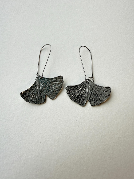 Ginkgo earring, Pewter, Stainless Steel Hooks