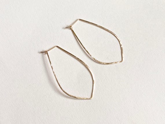 14k Gold Fill Hammered Petal Hoop Earrings, Textured Lightweight Unique Hoops