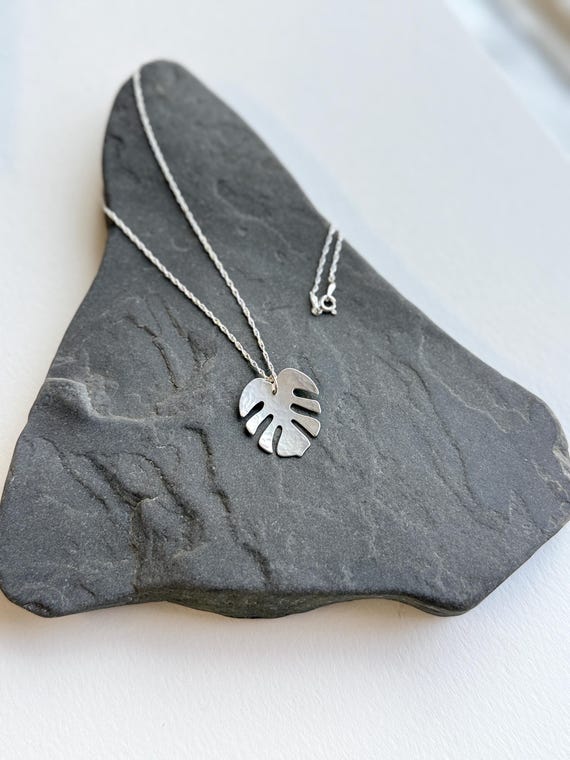 Sterling Silver Monstera Leaf Necklace, Pretty botanical necklace