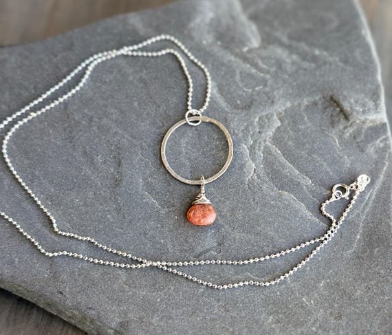 Sunstone Circle Necklace, Sterling Silver