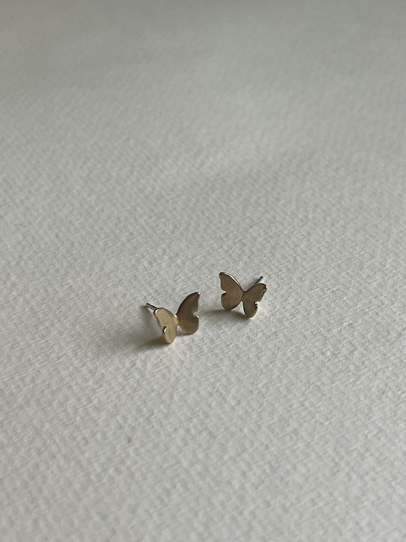 Brass Butterfly Earrings, Sterling Silver Posts, Little Gold Butterfly studs