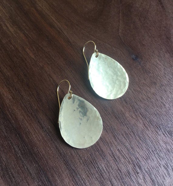 Brass Teardrop Earrings, Simple Gold Earrings, Hammered Jewelry