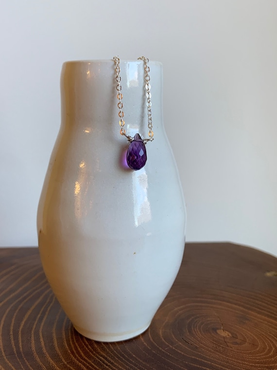 Amethyst & Sterling Silver Necklace, Purple, Natural Amethyst, February Birthstone Teardrop Necklace, Pretty Gemstone Necklace