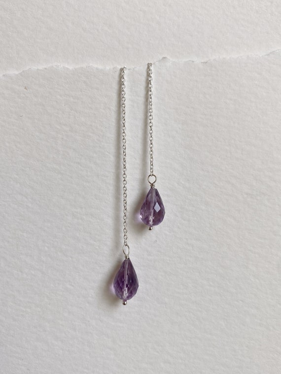 Amethyst Threader Earrings, Sterling Silver Threader, February Birthstone, Natural Gemstone Jewelry