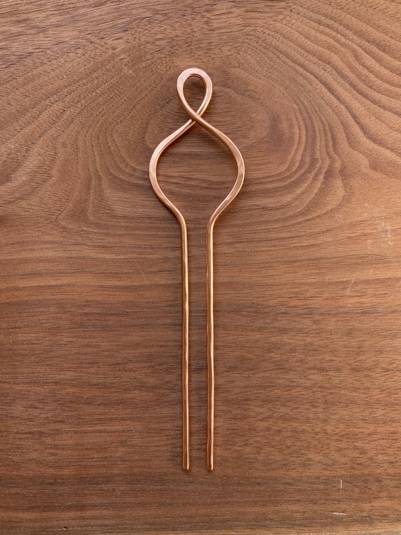 Copper Twist Hair Pin, Handmade Hammered Hair Stick Accessory