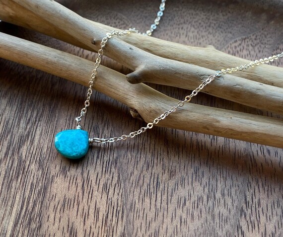 Turquoise & Sterling Silver Necklace, Natural Blue Turquoise, December Birthstone, Teardrop Necklace, Pretty Gemstone Necklace