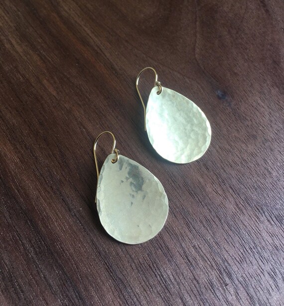 Brass Teardrop Earrings, Simple Gold Earrings, Hammered Jewelry