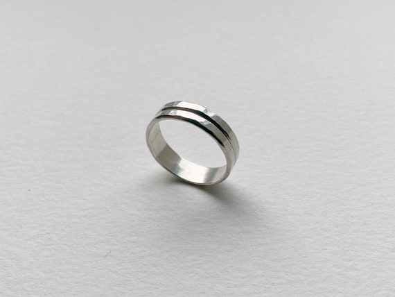 Sterling Silver Thick Band, Double Ring, Silver Hammered Ring, Stacking Ring