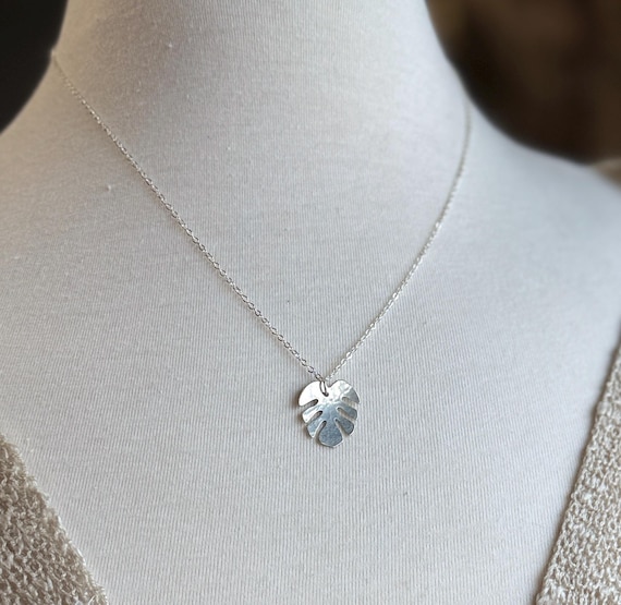 Sterling Silver Small Monstera Leaf Necklace, Pretty botanical necklace