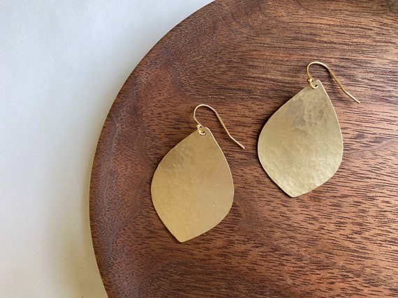 Brass Leaf Earrings, Petal Shaped, Marquise Jewelry, 14k Gold Fill