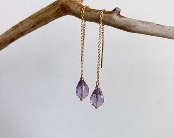 Amethyst Threader Earrings, 14K Gold-fill Threader, February Birthstone, Natural Gemstone Jewelry