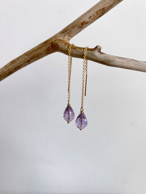 Amethyst Threader Earrings, 14K Gold-fill Threader, February Birthstone, Natural Gemstone Jewelry