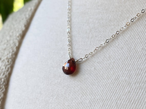 Silver Garnet Necklace, Natural Gemstone Jewelry, Sterling Silver Chain Necklace
