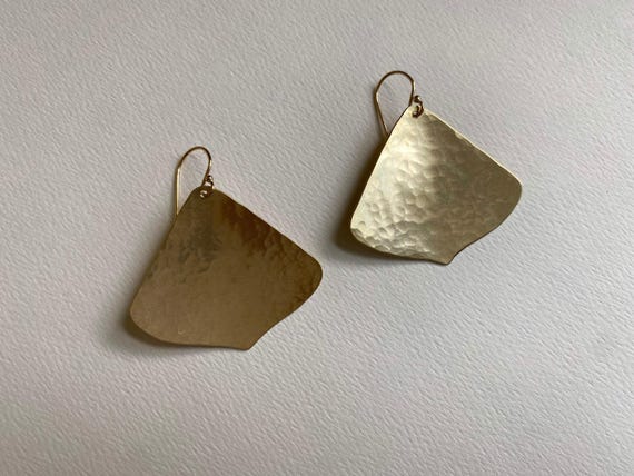 Brass Ginkgo Leaf Earrings, Petal Shaped Jewelry, 14k Gold Fill