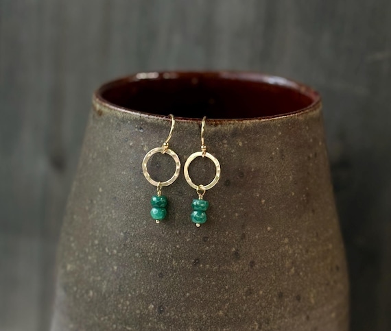 Emerald and 14k Gold filled Circle Earrings