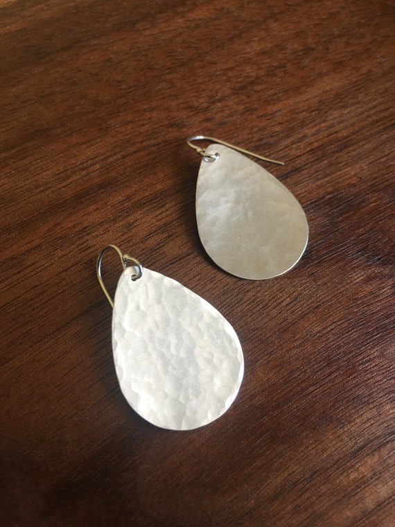 Silver Teardrop Earrings, Hammered Minimalist Jewelry, Sterling Silver